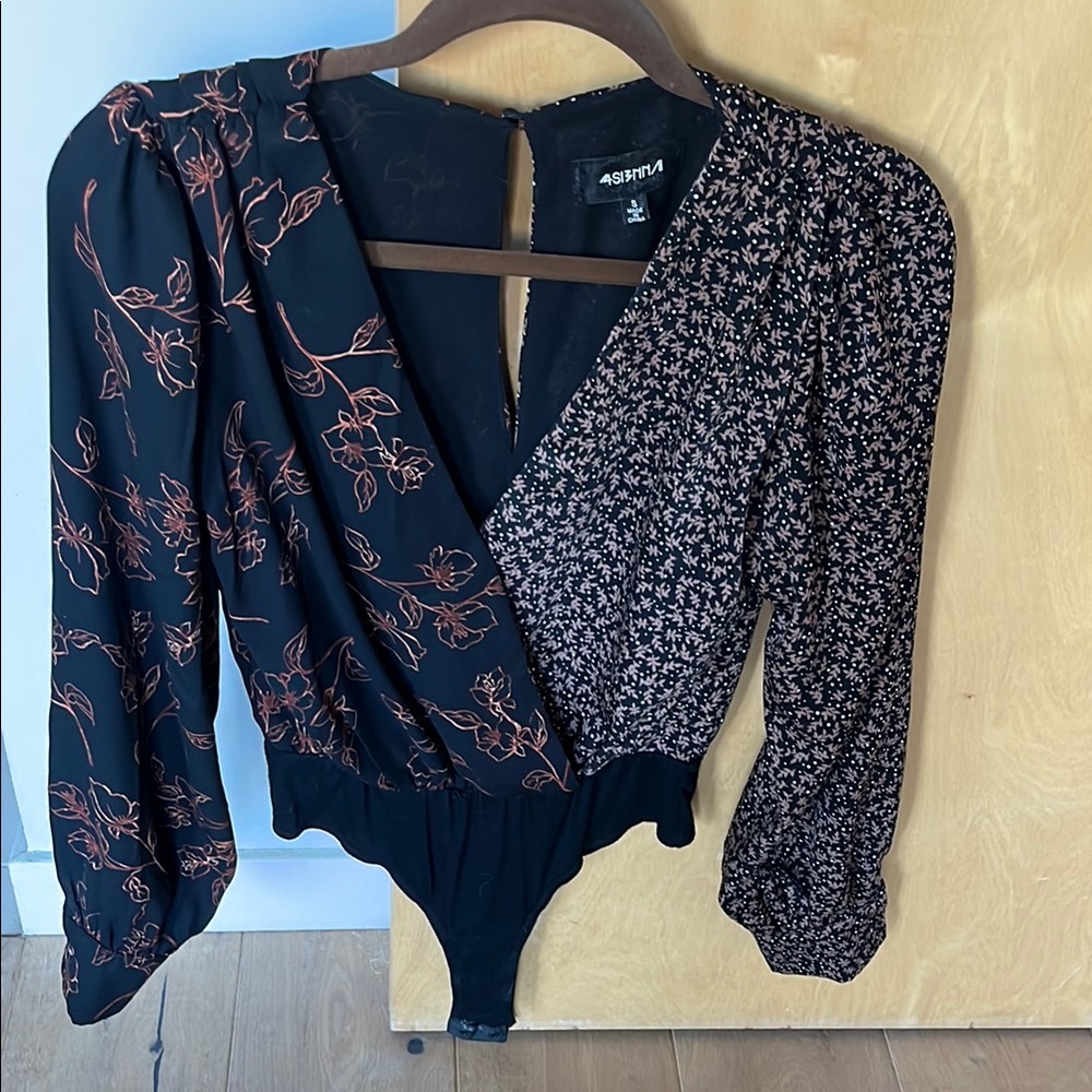 Women's Black Floral Wrap Top